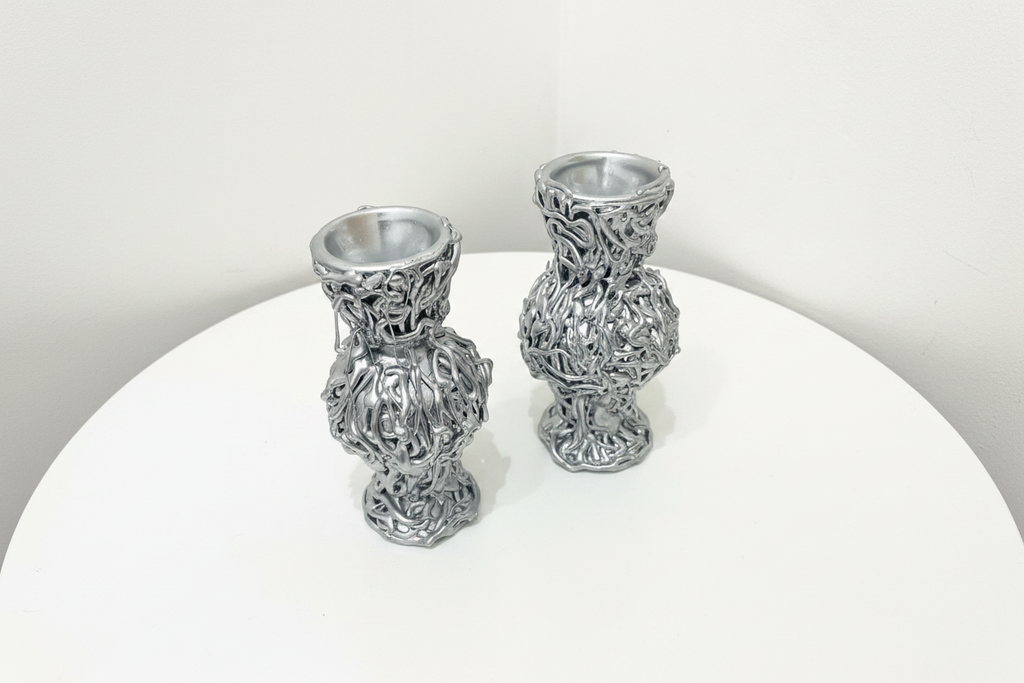 Duo de Vase Organique Ghotique  Argenté
