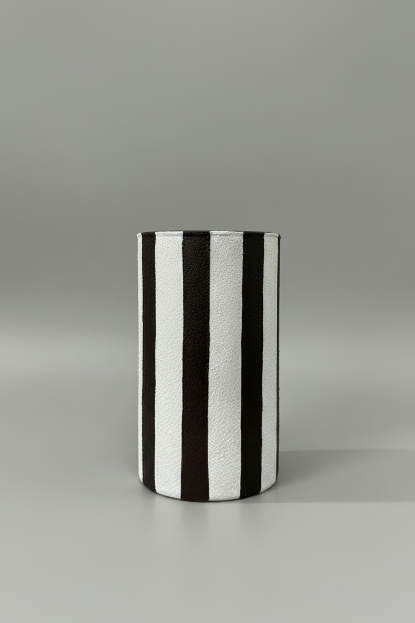 Vase en Verre Rayures Contrastées Marron foncé et Blanc