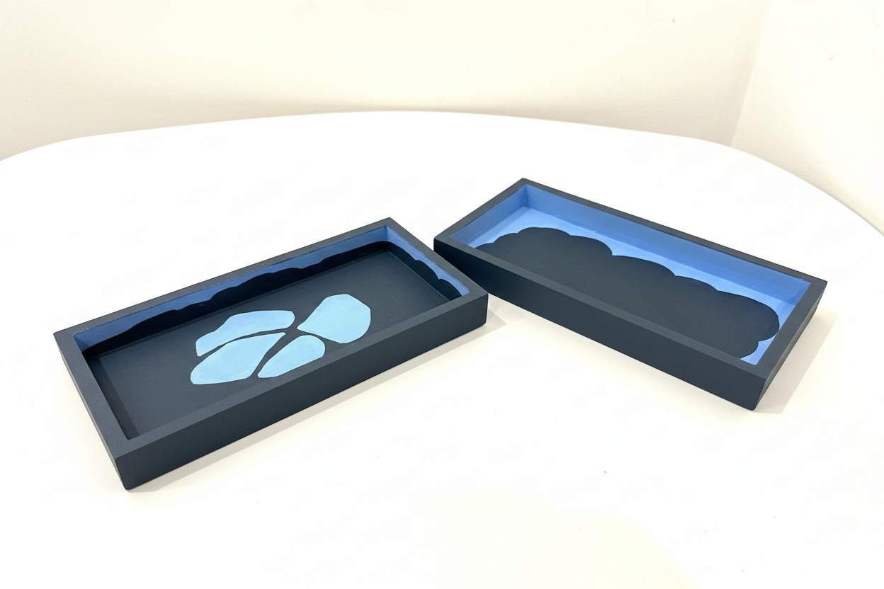 Duo de Plateaux Décoratifs Rectangulaire Bleu Marine