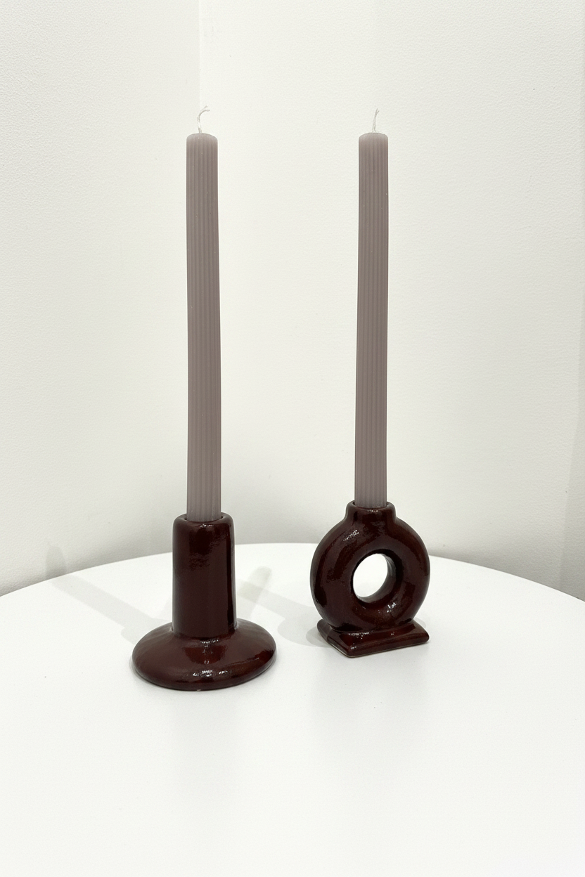 Duo de chandeliers en céramique bordeaux — Rond & Anneau