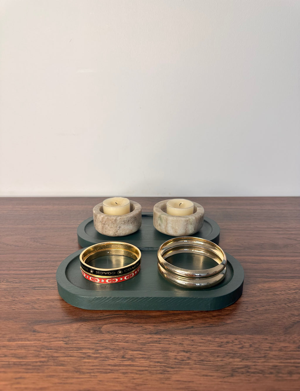 DOUBLE PLATEAU EN BAMBOU VERT OLIVE - DÉCORATIF DESIGN