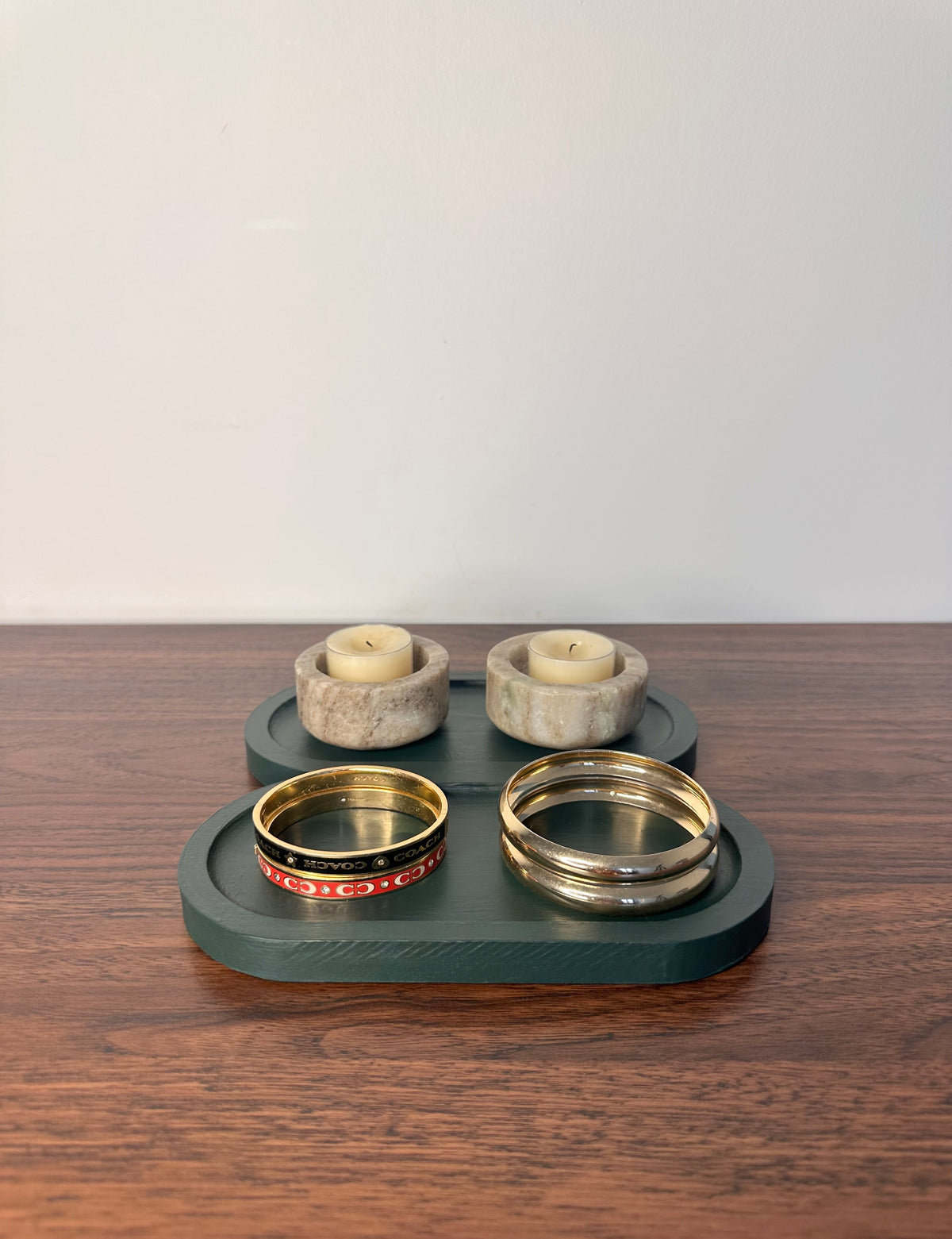 DOUBLE PLATEAU EN BAMBOU VERT OLIVE - DÉCORATIF DESIGN