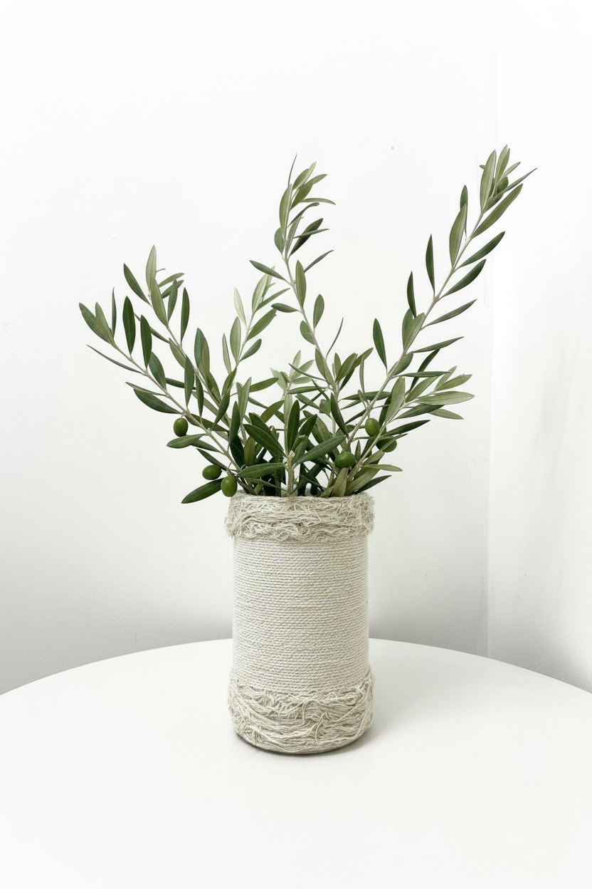 Vase Corde Tressée Beige Style Bohème