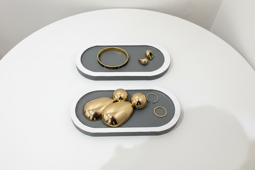 Duo de Plateaux Décoratifs Ovales Gris & Blanc