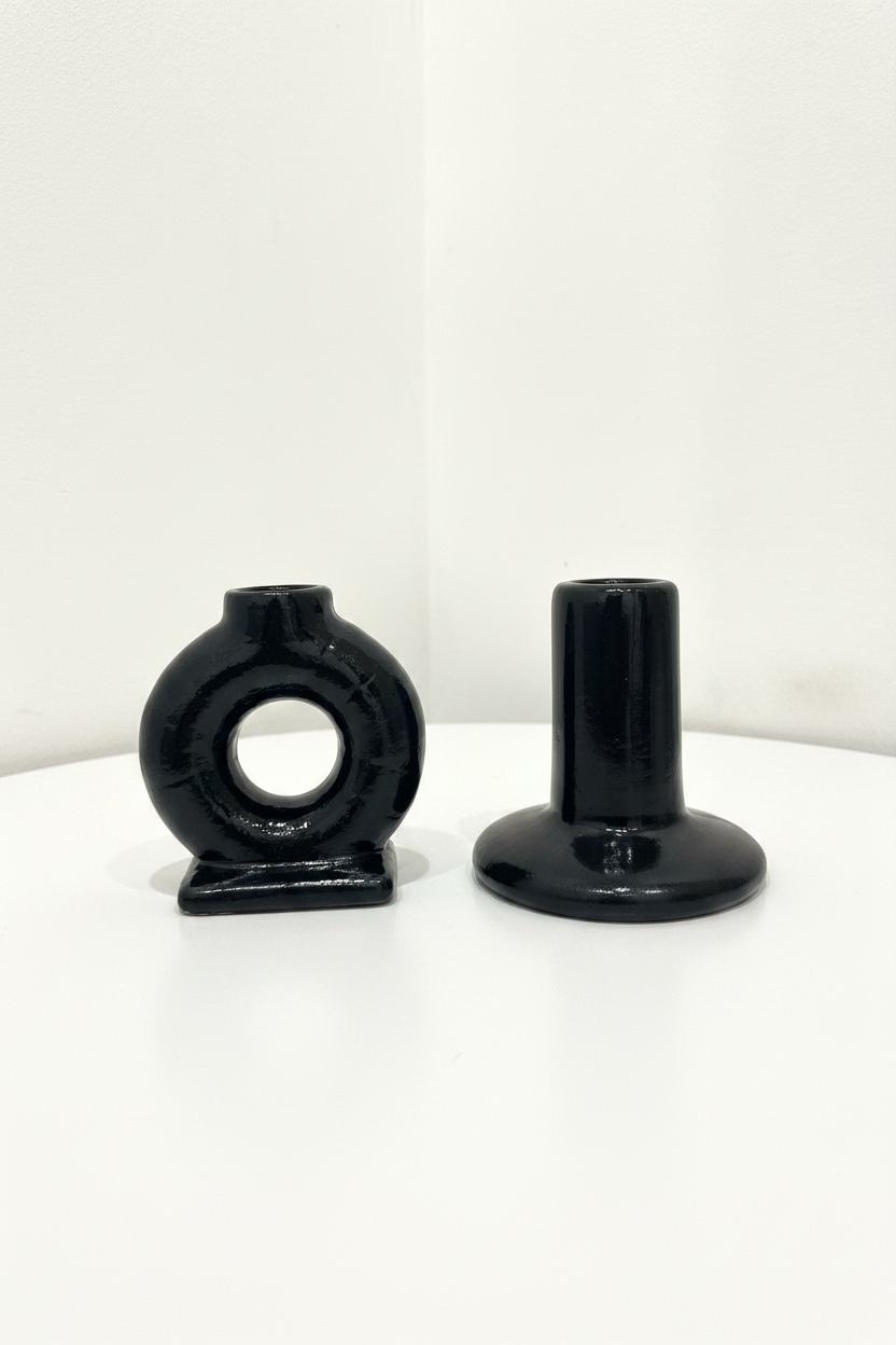 Bougeoirs céramique noire - Formes Sculpturales