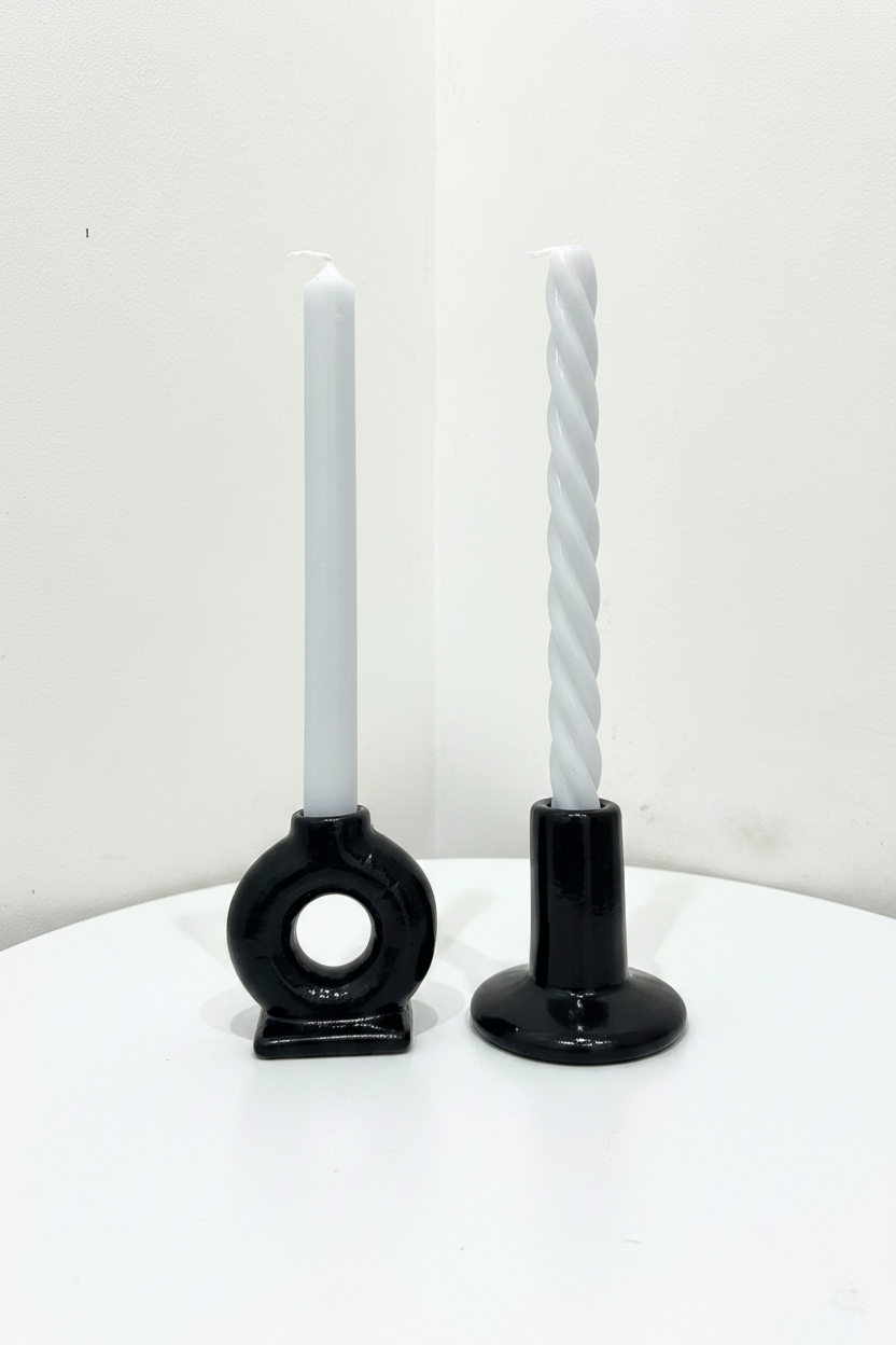 Bougeoirs céramique noire - Formes Sculpturales