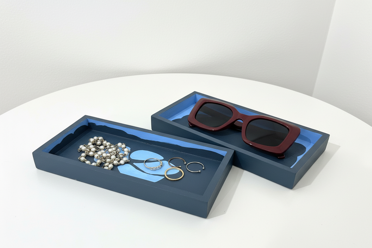 Duo de Plateaux Décoratifs Rectangulaire Bleu Marine