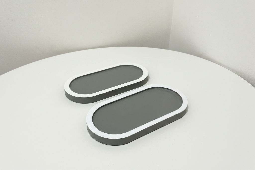 Duo de Plateaux Décoratifs Ovales Gris & Blanc