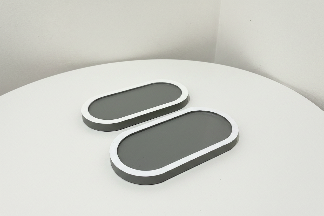 Duo de Plateaux Décoratifs Ovales Gris & Blanc