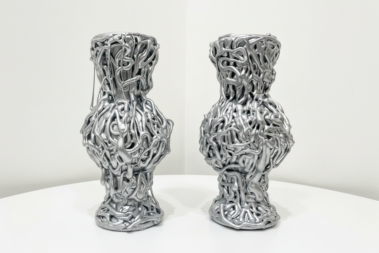 Duo de Vase Organique Ghotique  Argenté