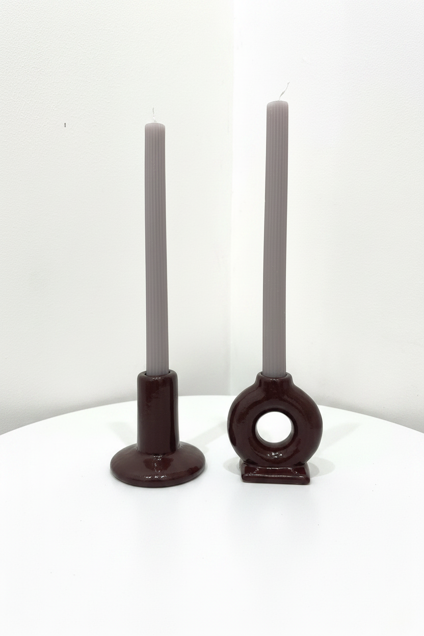 Duo de chandeliers en céramique bordeaux — Rond & Anneau