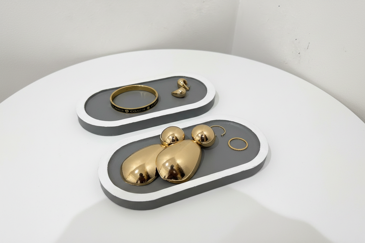 Duo de Plateaux Décoratifs Ovales Gris & Blanc