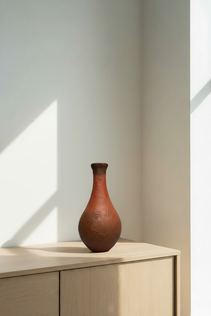 Vase bouteille évasé en verre texturé - terracotta dégradé