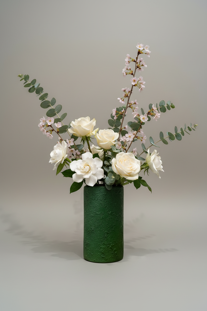 Vase cylindrique verre texturé vert forêt