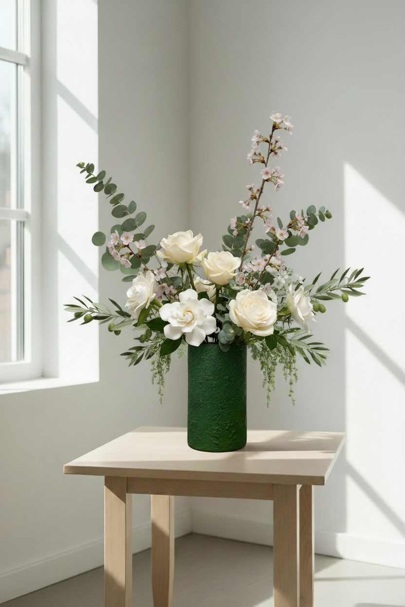 Vase cylindrique verre texturé vert forêt