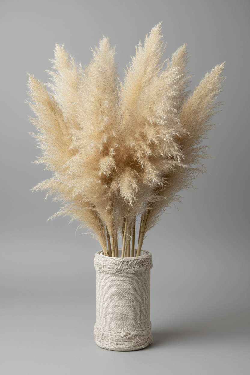 Vase cylindrique en verre avec macramé naturel