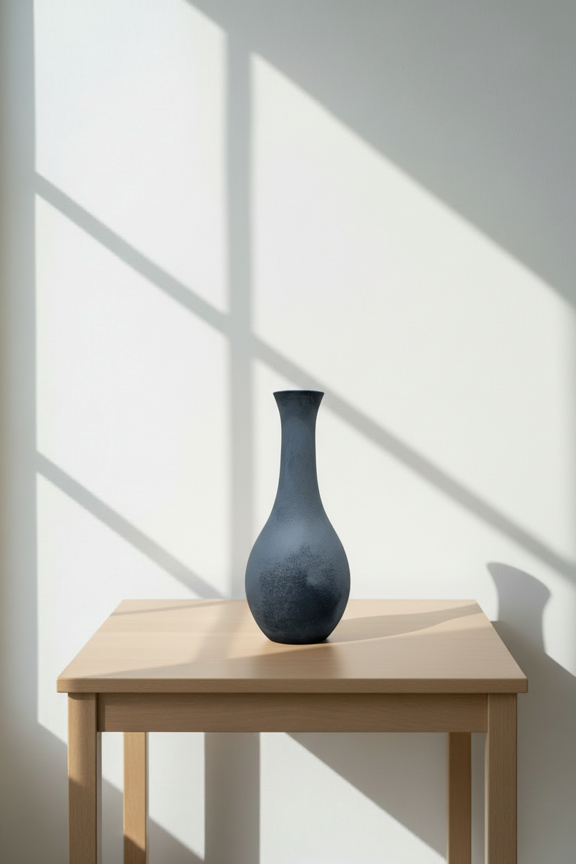 Vase bouteille bicolore gris mat en verre texturé