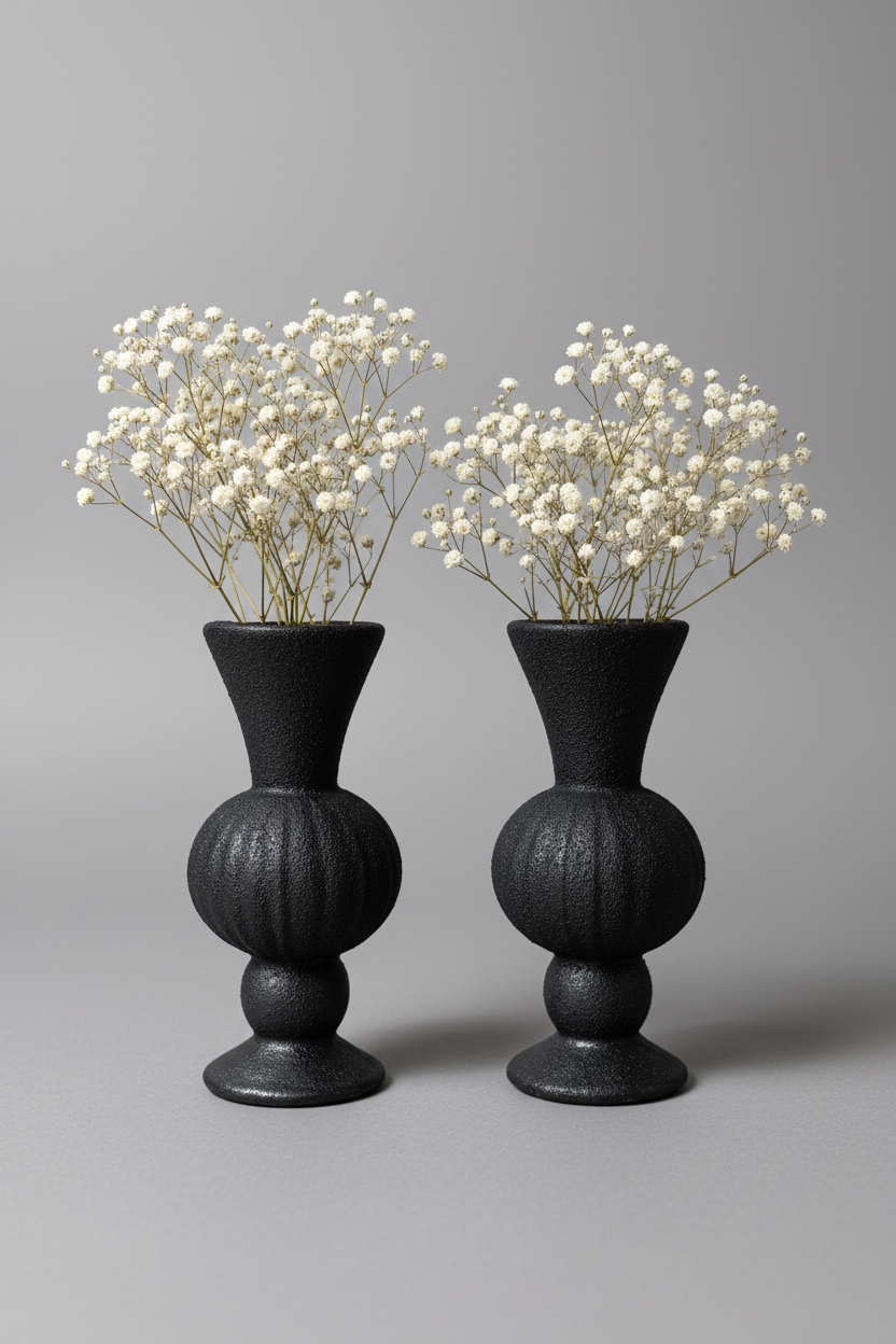 Vases en céramique gris métallisé granuleux