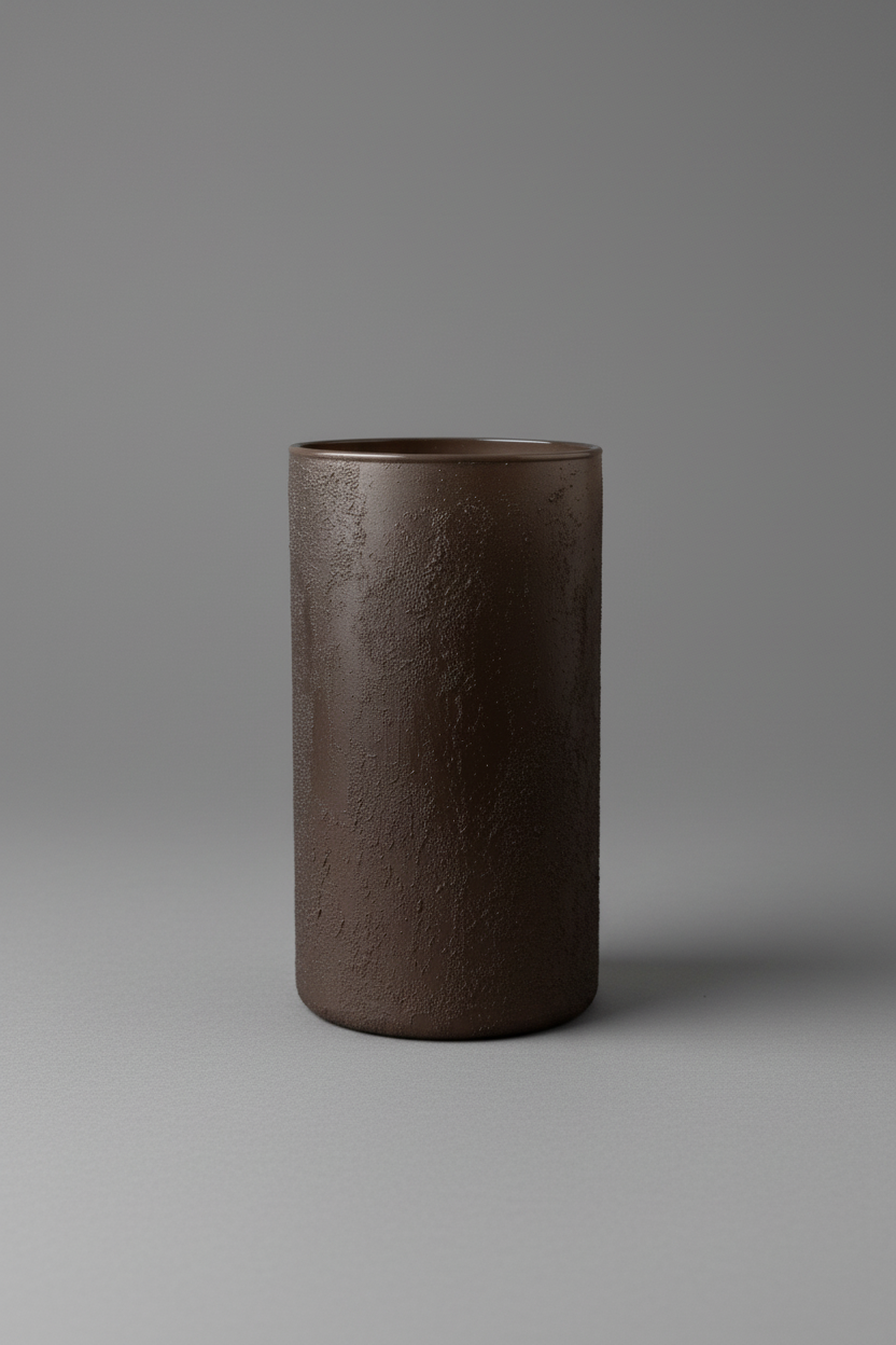 Vase cylindrique en verre texturé marron