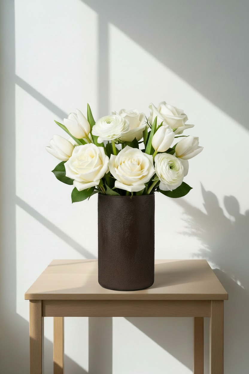 Vase cylindrique en verre texturé marron