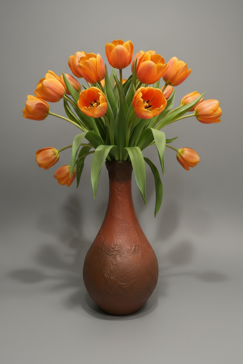 Vase bouteille évasé en verre texturé - terracotta dégradé