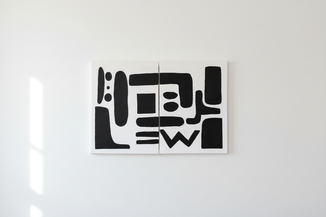 Tableau diptyque abstrait noir et blanc - formes géométriques modernes