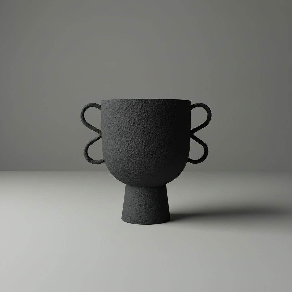 Cache-pot sculptural noir à quatre anses