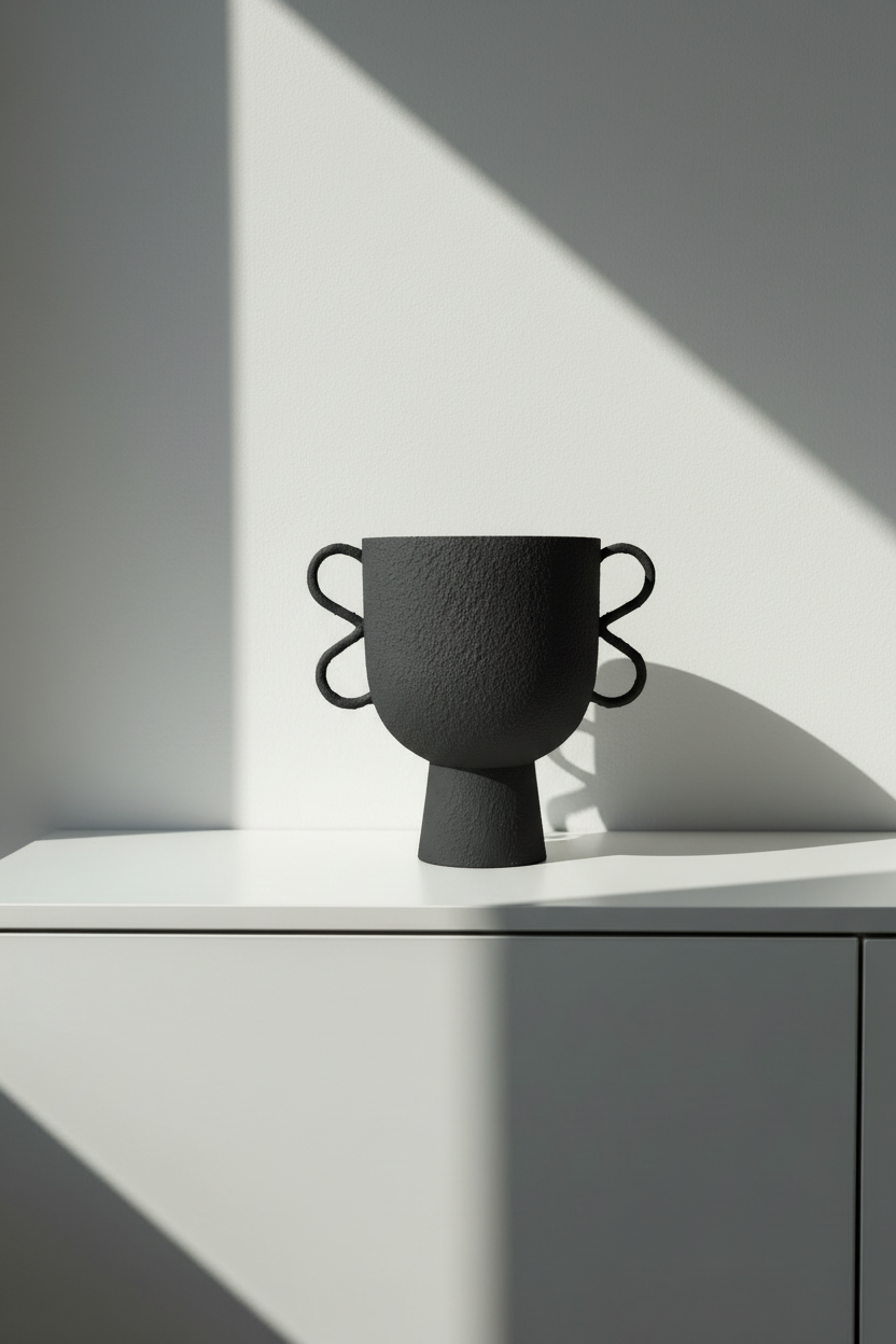 Cache-pot sculptural noir à quatre anses