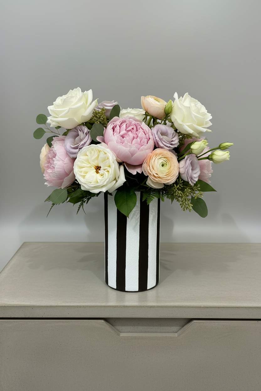 Vase en Verre Rayures Contrastées Marron foncé et Blanc