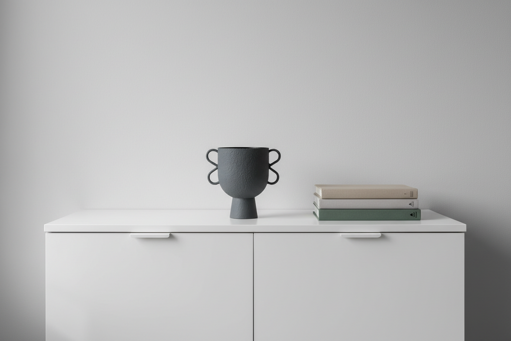Cache-Pot Graphique Gris Anthracite Anses Doubles