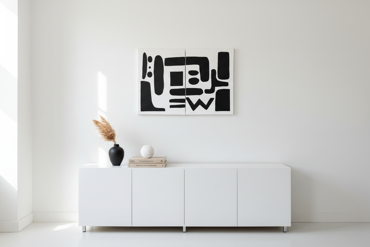 Tableau Diptyque Abstrait Noir et Blanc - Formes Géométriques Modernes