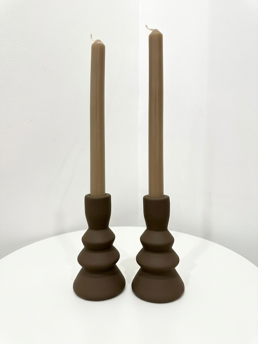Duo de Bougeoirs Sculptés - Mat Tabac