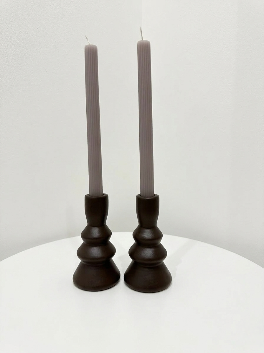 Duo de Bougeoirs Sculptés - Marron Brute