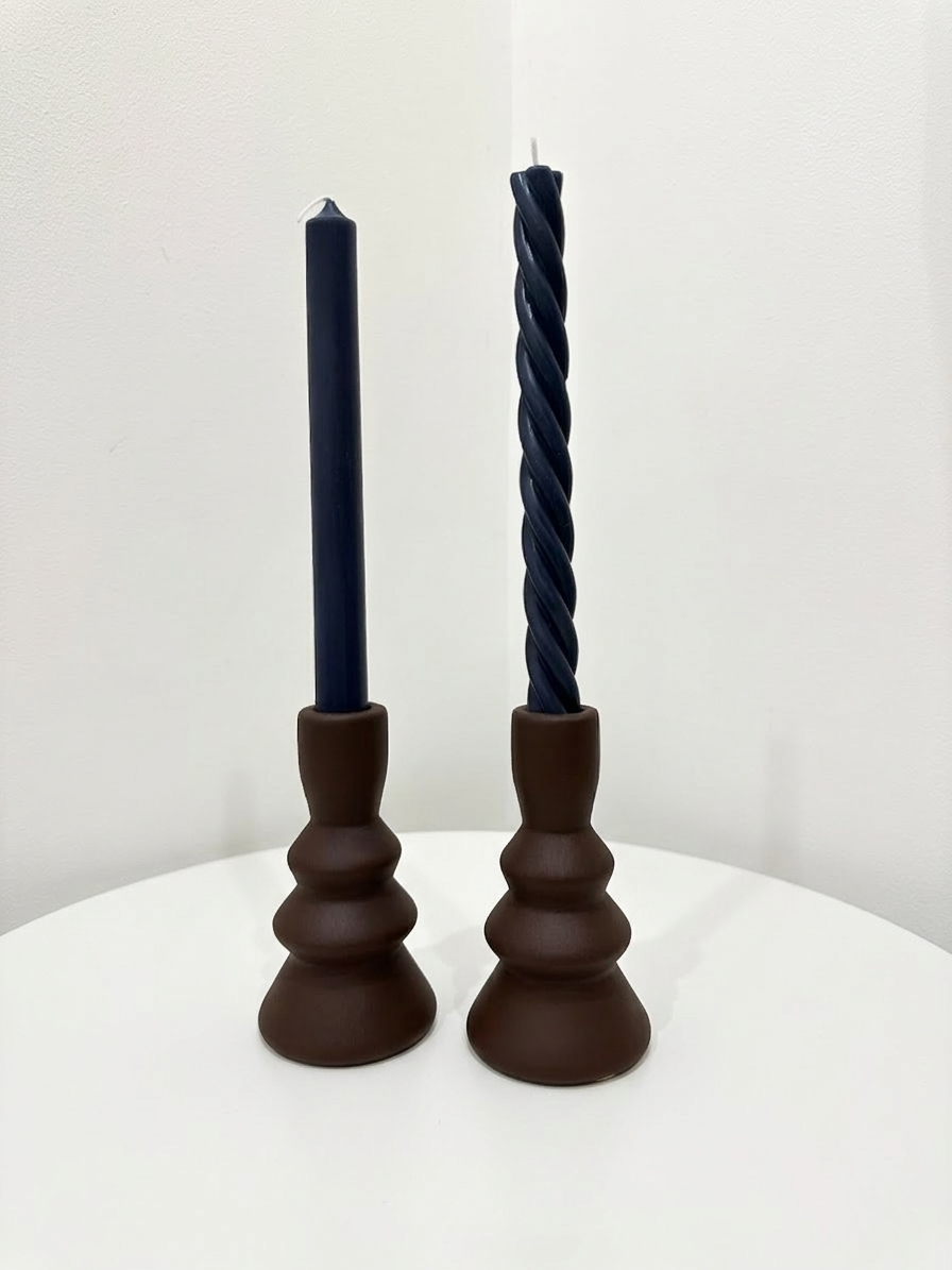 Duo de Bougeoirs Sculptés - Marron Ombré