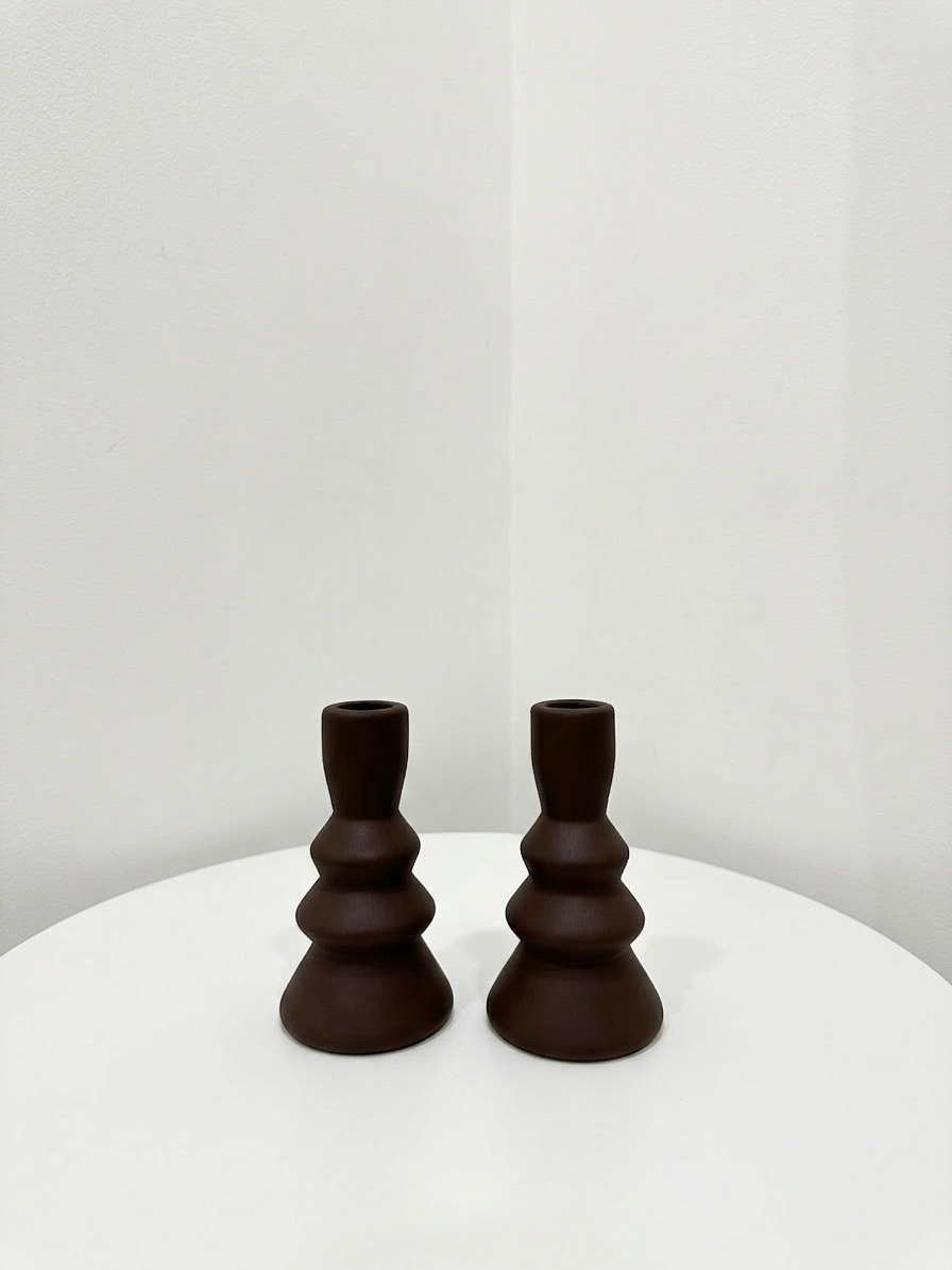 Duo de Bougeoirs Sculptés - Marron Ombré