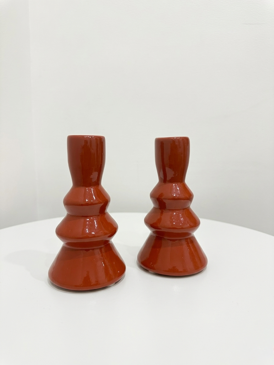 Duo de Bougeoirs Terracotta Sculptés