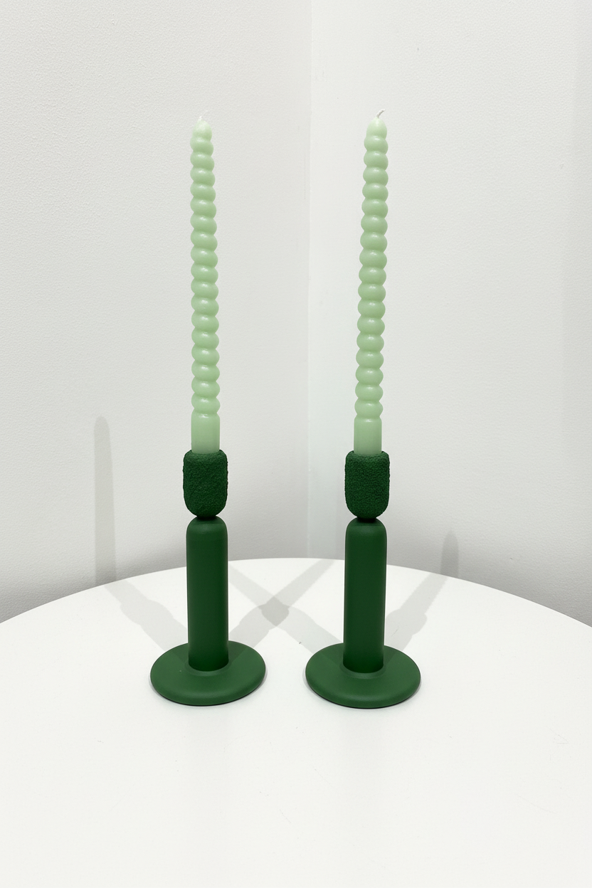 Duo de Bougeoirs Sculptés - Vert Forêt