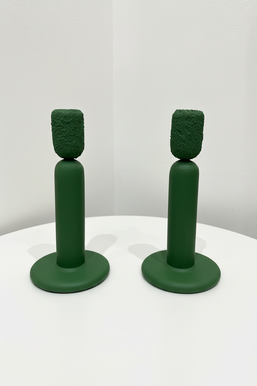 Duo de Bougeoirs Sculptés - Vert Forêt