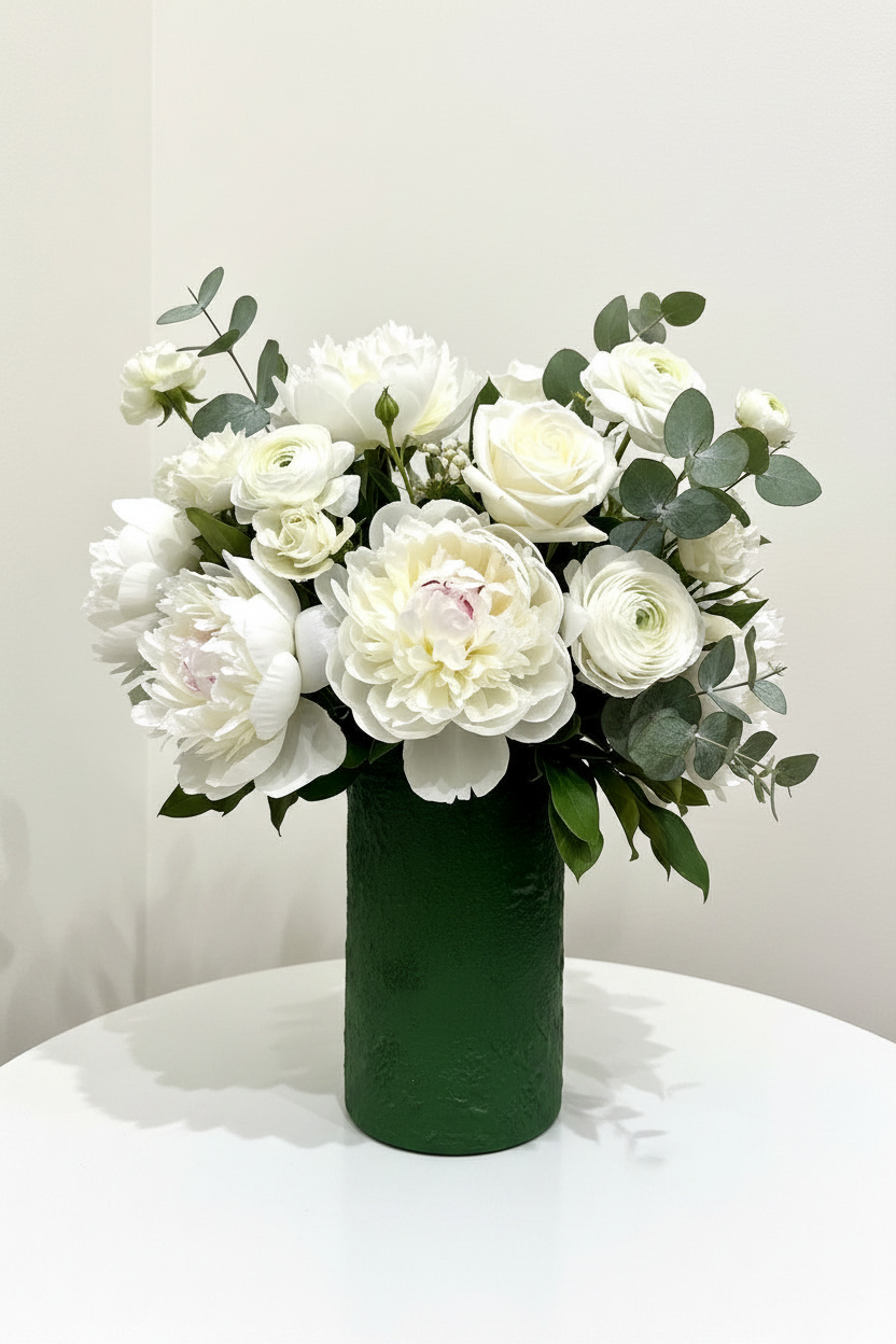 Vase Cylindrique Verre Granuleux Vert Profond