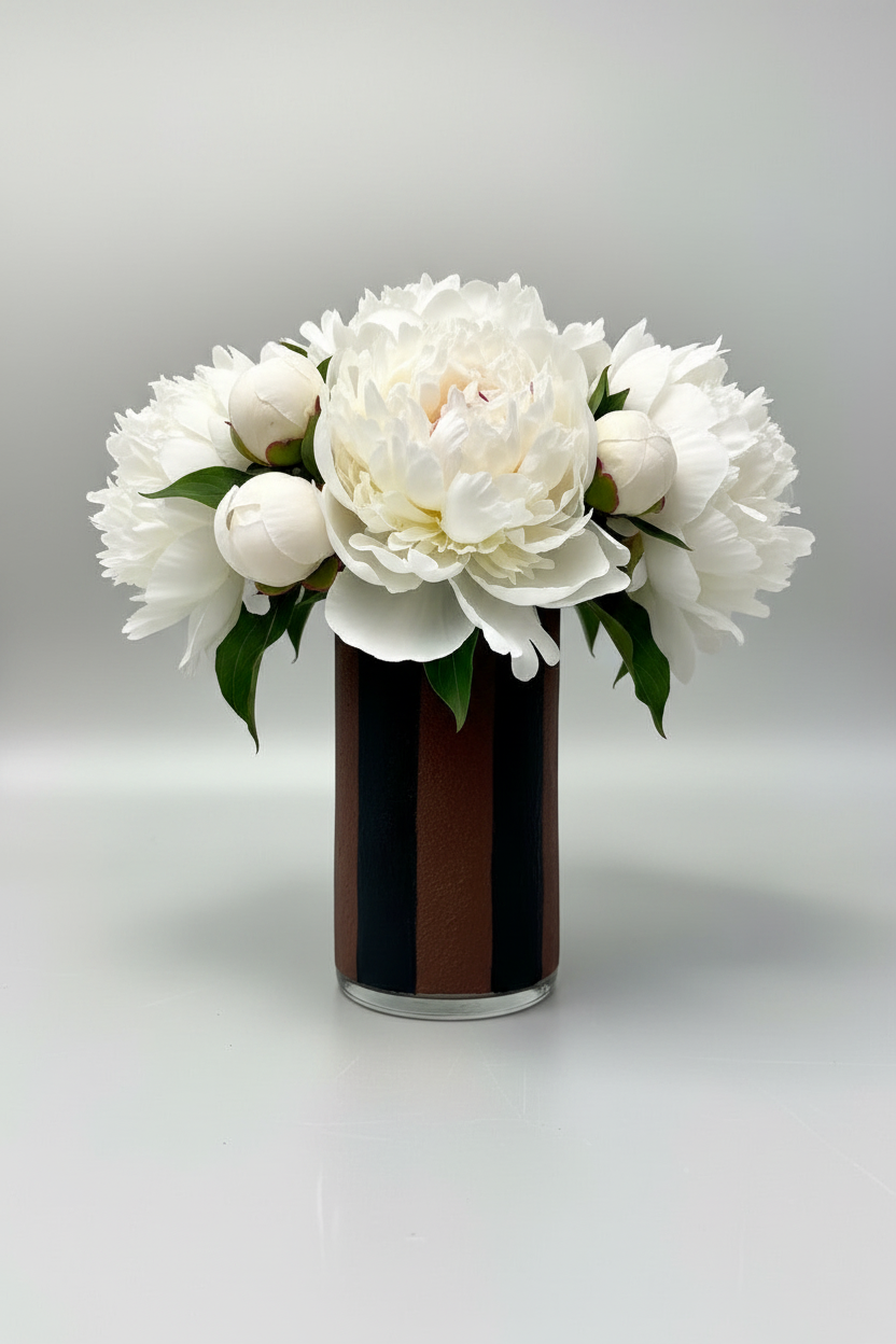 Vase en Verre à bandes alternées Duo Marron Noir