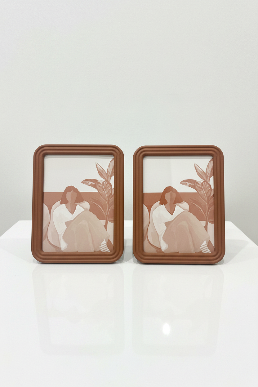 Duo de Cadres Photo Bois Terracotta – Bords Arrondis & Rainures Relief