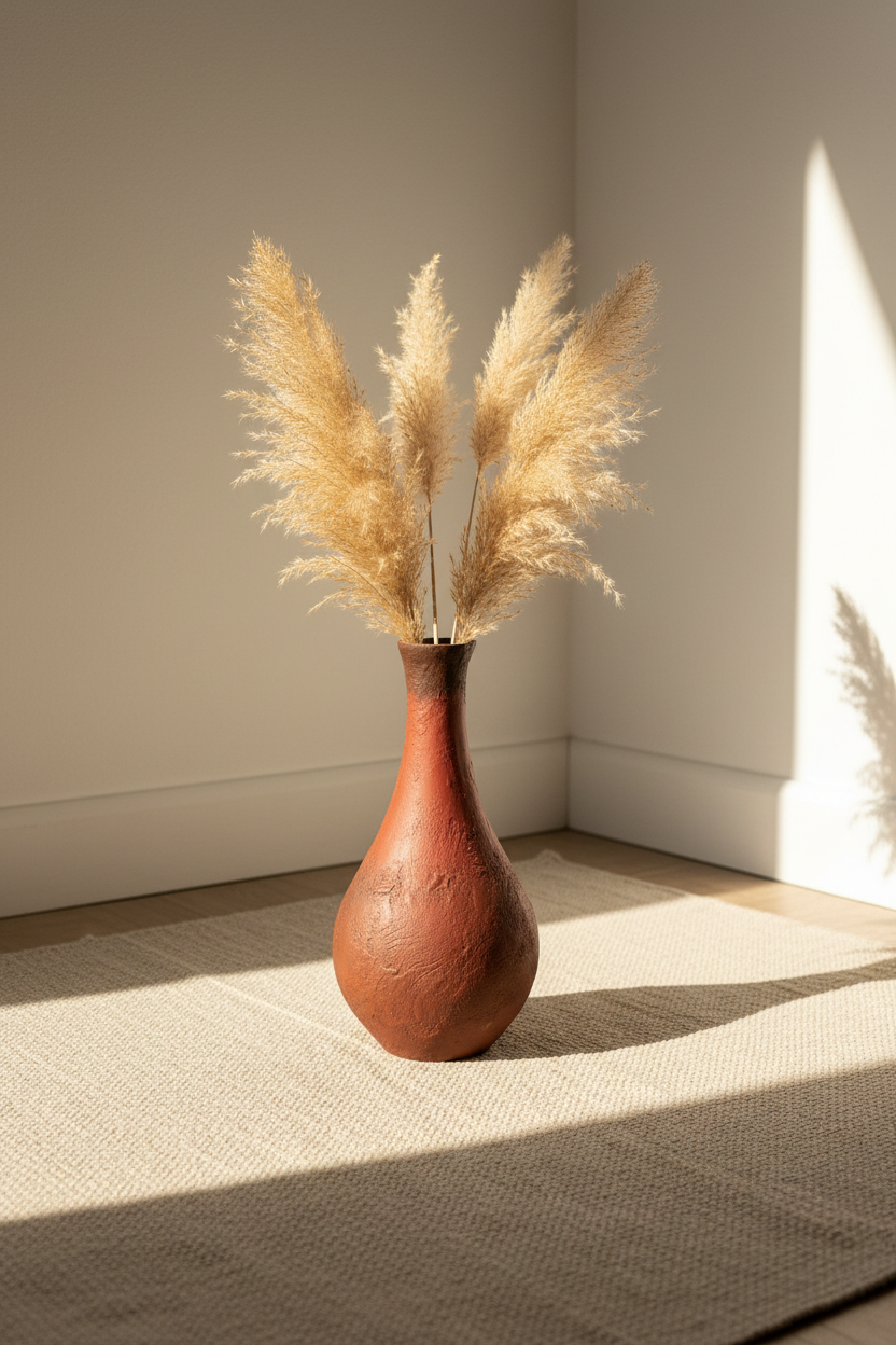 Vase bouteille évasé en verre texturé - terracotta dégradé