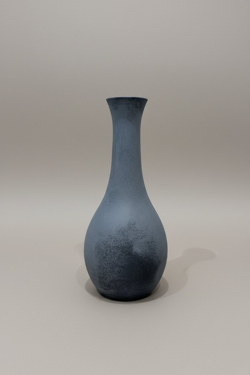 Vase bouteille bicolore gris mat en verre texturé